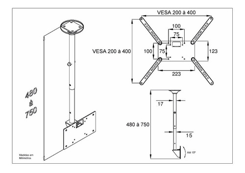 Suporte De Teto Para Tv De 22 A 56 Sky 30 Giro De 360º Bco