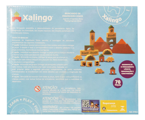 Bloques De Madera, 70 Piezas, Dinosaurios, Xalingo En Caja
