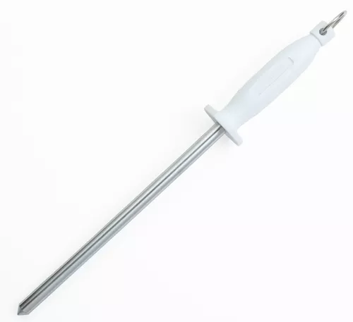 Arcos Serie Chairas - Chaira Afilador manual de cuchillos - Cuerpo de Acero  al Carbono Cromado de 300 mm - Mango de Polipropileno color verde