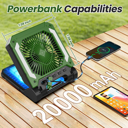 Ventilador Solar Recargable Para Acampar De 20000 Mah Con Li