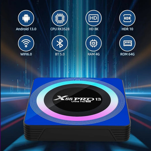 Box De Tv Android 130, X88 Pro 13 Android Box 4 Gb Ram 32 Gb Azul Estándar (Usado)