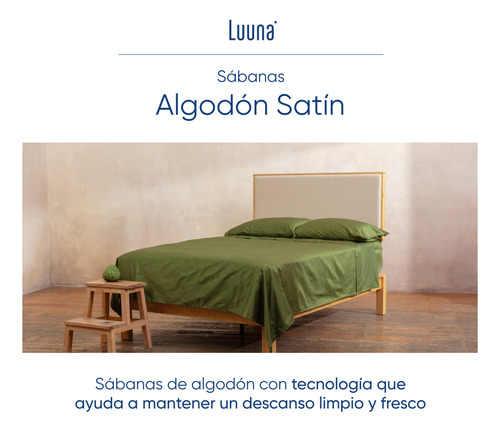 Juego De Sábanas Luuna Algodón Satín, Matrimonial Color Verde