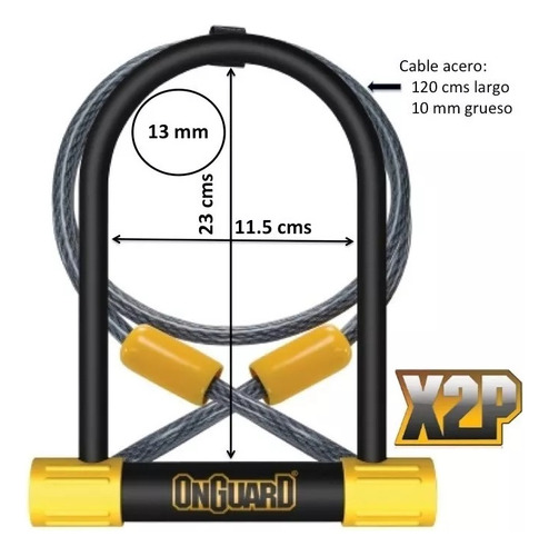 Imagen 2 de 7 de Candado Tipo U Onguard 8012 Para Bicicleta Con Soporte