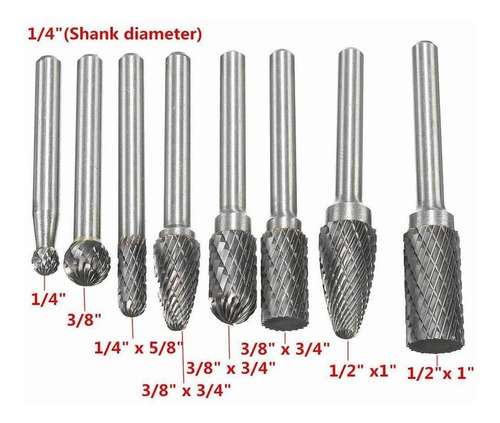Imagen 7 de 9 de 8pcs 1/4 '' Shank Double Cut Carbide Burr Burlar Bur Die