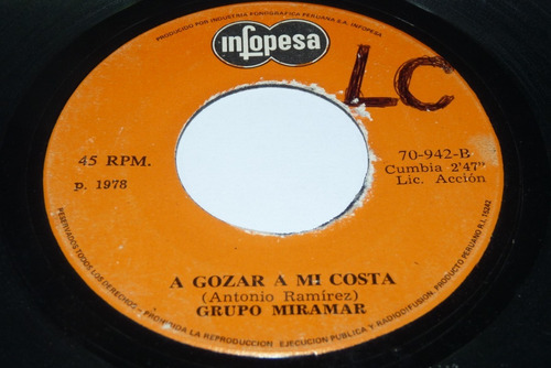 Jch- Grupo Miramar A Gozar Mi Costa Cumbia 45 Rpm