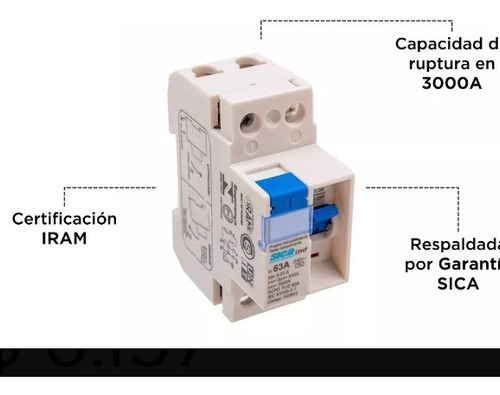 Imagen 3 de 4 de Disyuntor Diferencial Sica - Bipolar 63a -nuevos