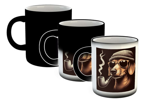 Taza Magica Perro Pipa Salchicha Gorra Anteojos