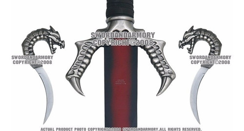 Espada Dragon Con Dagas Independientes En Rojo Con Base