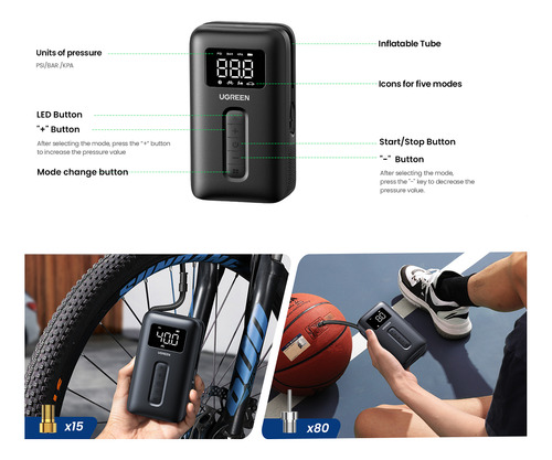 Inflador Compresor Aire Portatil Llanta Ugreen Cd259 Batería