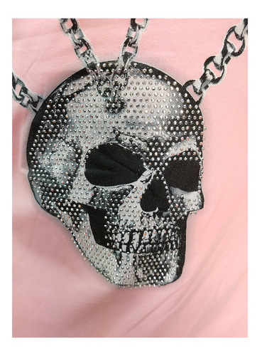 Imagen 6 de 6 de Playera Hombre Calaveras Cadenas Plateada Pedreria Slimfit