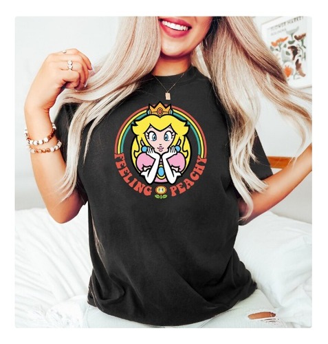 Polera Unisex Mario Bros Princesa Peach C Algodon Estampado