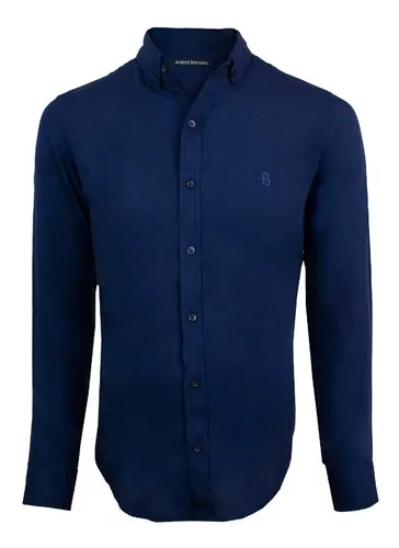 Camisa azul manga larga hombre hot sale