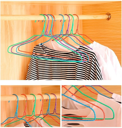 Set 10 Ganchos Para Ropa De Acero Plastificado Colores 42cm Color Azul