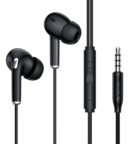 Audífono Alambrico Manos Libres In Ear Con Mircrófono Aut123 Color Negro