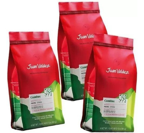 Kit 3 Café Moído Colombiano Juan Valdez Fuerte Forte 250g