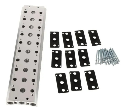 Bloco Manifold P/ 10 Valvulas Pneumáticas 4v200 Aluminio 1/4