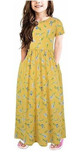 Vestido Maxi De Gorlya Chica Manga Corta Print Floral Lx6hb