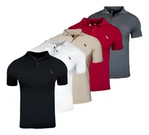 Comprar Kit 5 Camisas Polo Masculina Gola Alta 100% Algodão Piquet 
