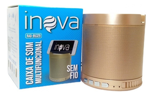 Caixa De Som Bluetooth Rádio Fm Usb P2 Suporte Para Celular Cor Dourado