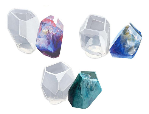 Nuevo 3 Largo Multifacético Molde De Silicona De Piedra