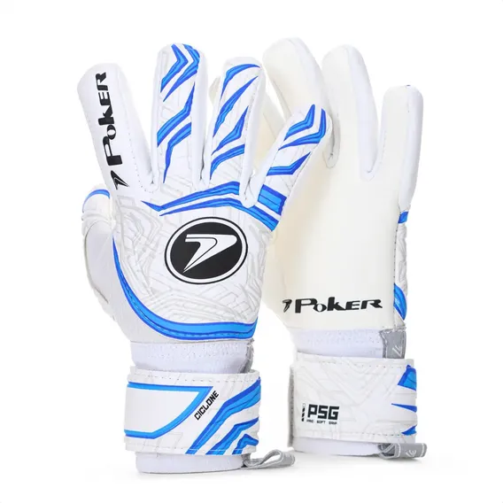 Luva De Goleiro Poker Campo Palma Profissional Grip Ciclone Cor Branco - Azul Tamanho 11