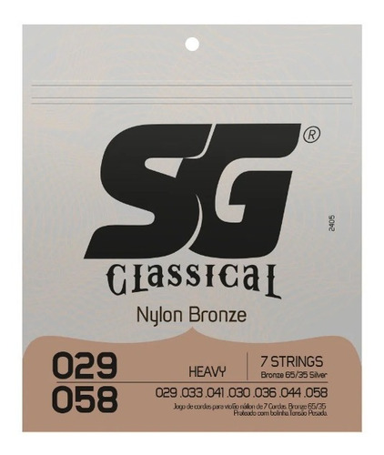 Encordoamento Sg Violao 029 058 7 Cordas Nylon Bronze 65/35