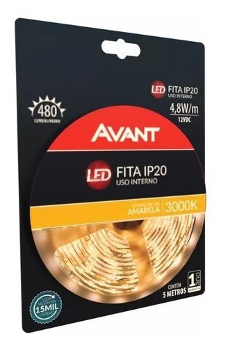 Fita Led Luz Interna 8wm-5m Am3000k 12v Sanca Vitrine Closet