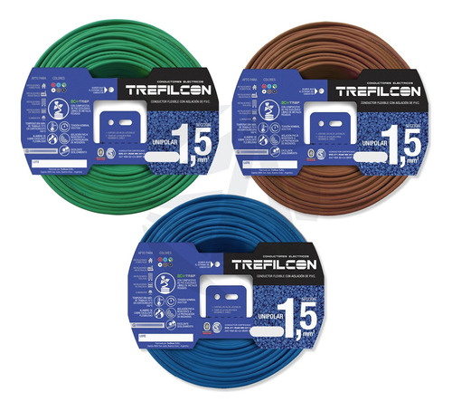 Cable Trefilcon 1.5mm Pack X3 Celeste+marron+v/a X25 Mts Ea