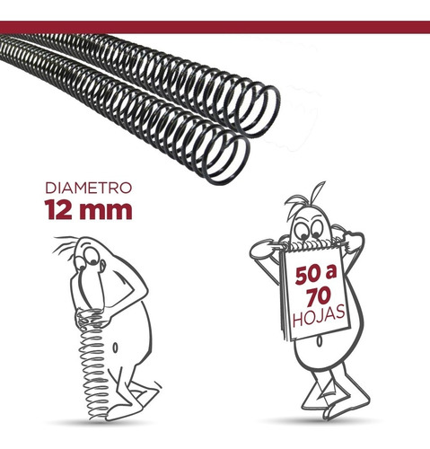 Espiral Rulo Encuadernacion A4 12 Mm  50-70 Hojas Pack X100