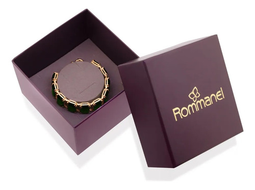 Pulseira Rommanel Pedraria Verde Original Com Brinde Maleta