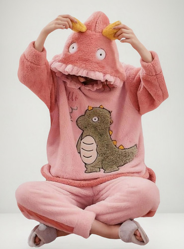 Pijama Polar Gruesa Inverno Comodidad Y Calidez Mujer