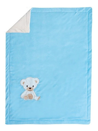 Cobertor Bordado Cunero Calientito Y Pachon. Varios Diseños. Osito Azul