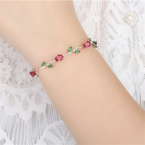Pulsera Mujer Brazalete Rosas Elegante Circonita