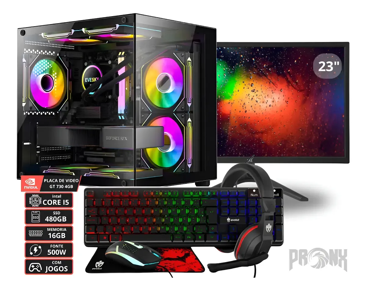 Pc Gamer I5 Gt730 Monitor 23  75hz Kit Gamer Completo Ssd 480 Gb 16 Gb Memoria Ram Rapido Multitarefa Roda Liso