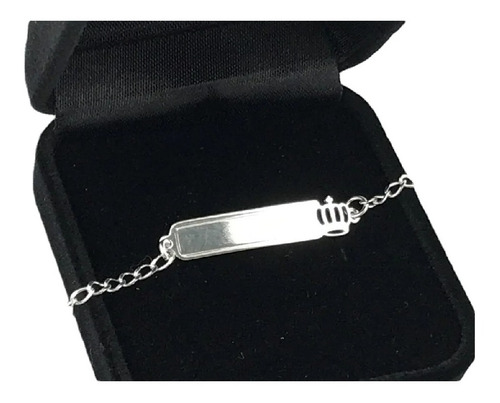 Imagem 1 de 7 de Pulseira Chapa Infantil Coroa Prata 925 Gravação Cx Veludo