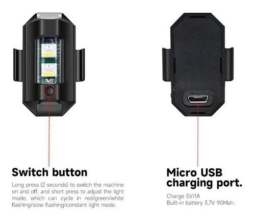 Imagen 3 de 7 de Mini Plafon Destellador Rgb Bici Moto Señal Recargable Usb