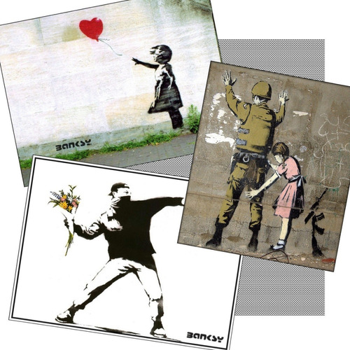 03 Posters Banksy Decoração Moderna Arte Urbana Grafite