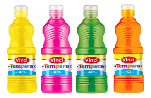 Pintura Tempera Vinci Fluorecente Lavable 473ml 4 Piezas