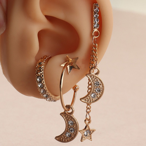 Conjunto Set 3 Piezas Aretes Pendientes Luna Estrella