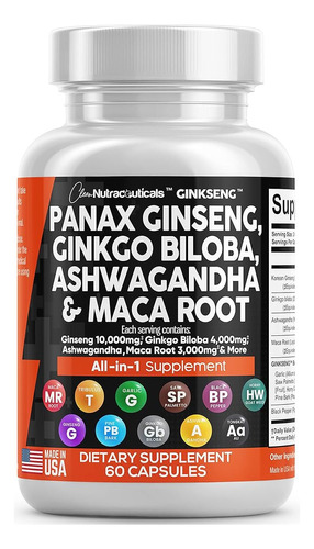 Panax Ginseng 10000mg Ginkgo Biloba 4000mg Ashwagandha Maca