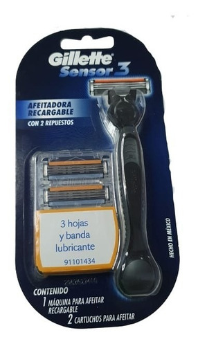 Rastrillogillette Sensor3 Recargable 1 Máquina + 2 Cartuchos