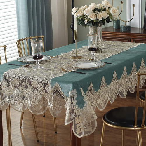 Mantel Rectangular De Terciopelo Dorado Azul