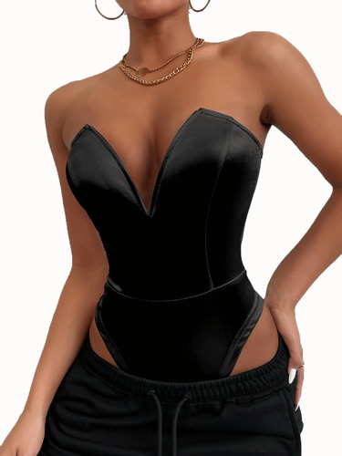 Mujer Cuello V Satén  Strapless Bodysuit Levanta Busto Moda