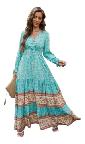 Vestido Longo Longo Bohemio Floral Vintage Boho Chic Hipp