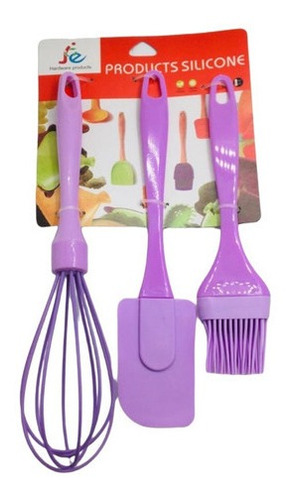 Imagen 1 de 2 de Mezquino Batidor Brocha Silicona Reposteria Asado Set 3 Pcs