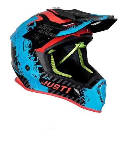 Capacete Motocross Just1 J38 Mask Azul Vermelho Velocross