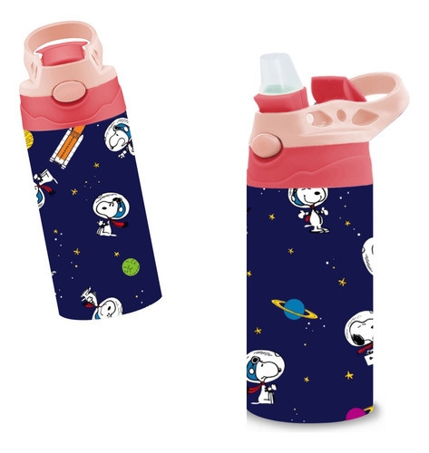 Termo Infantil Snoopy Astronauta Acero Inoxidable 320 Ml Coral Claro