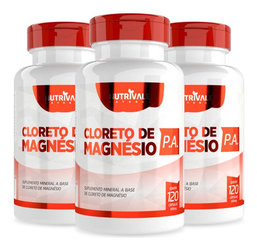 Kit 3x Cloreto Magnésio P.a. 500mg 120 Cápsulas - Nutrivale