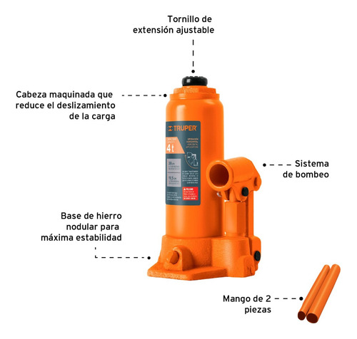 Gato Hidraulico T. Botella 4 Ton Truper 14812