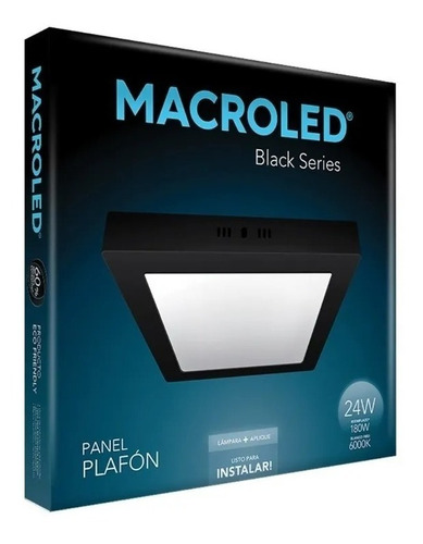 Plafon Cuadrado Led Negro 24w Macroled De Aplicar Luz Fria